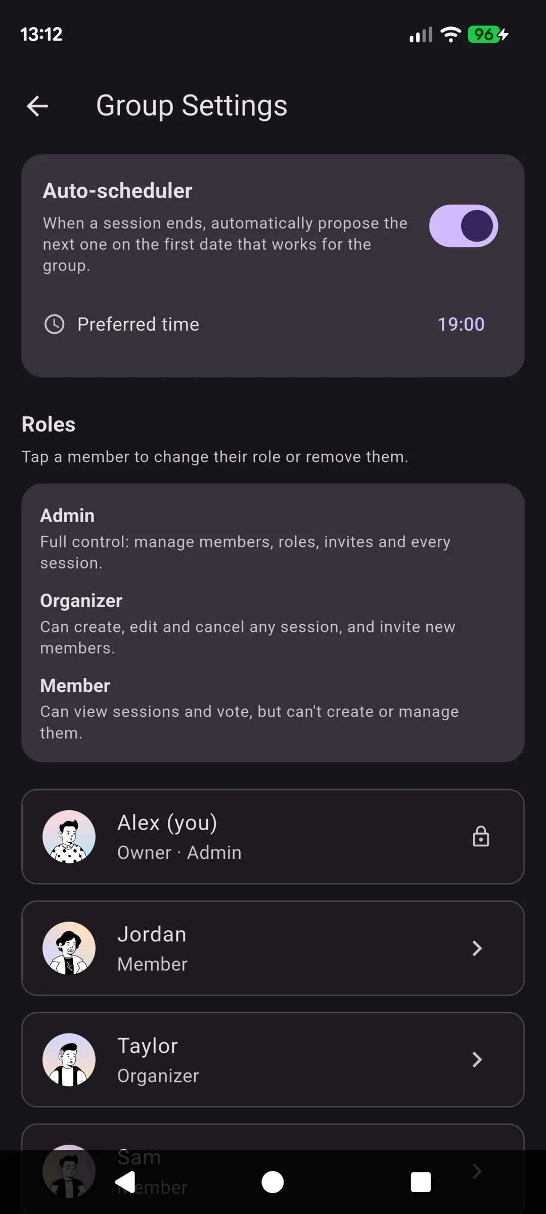 The auto-scheduler settings in Next Session