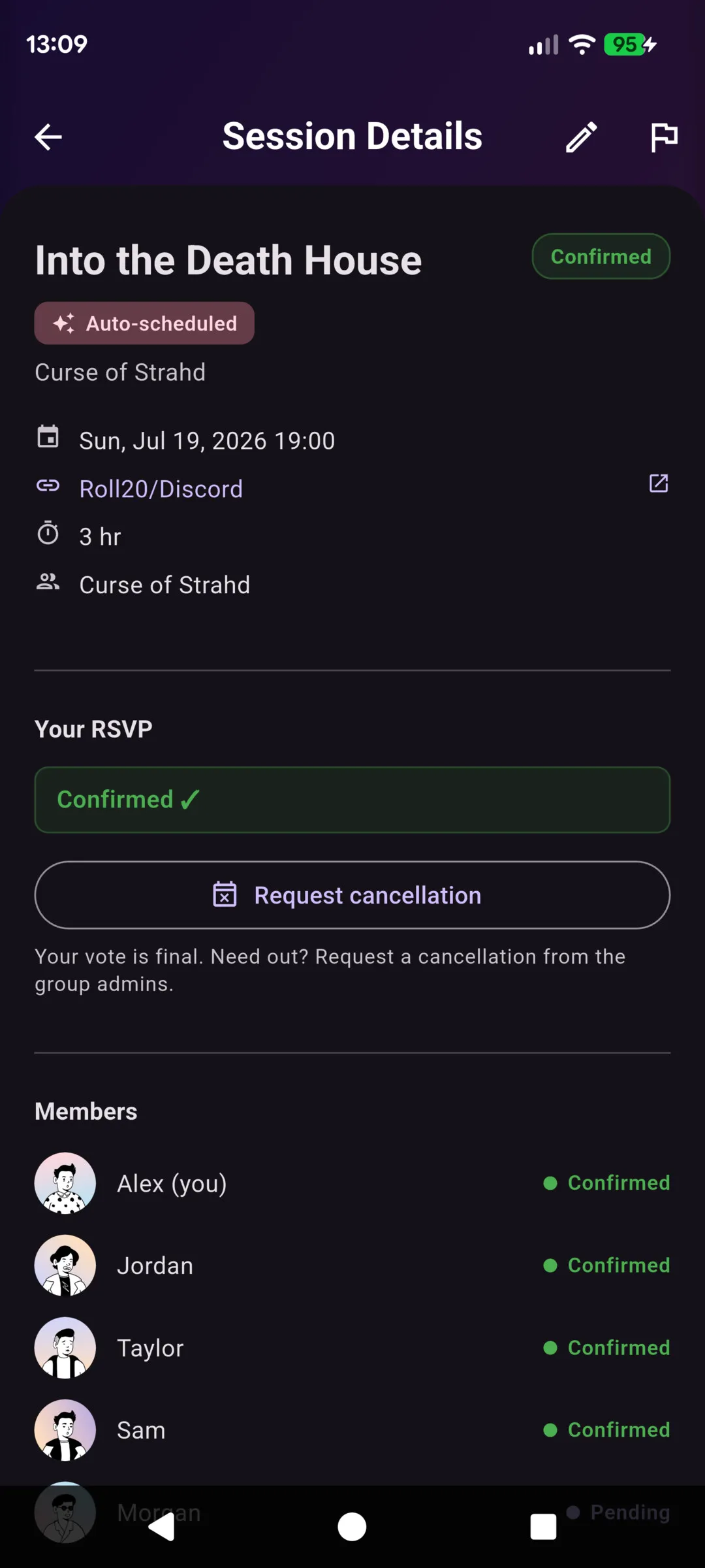 A confirmed session in Next Session